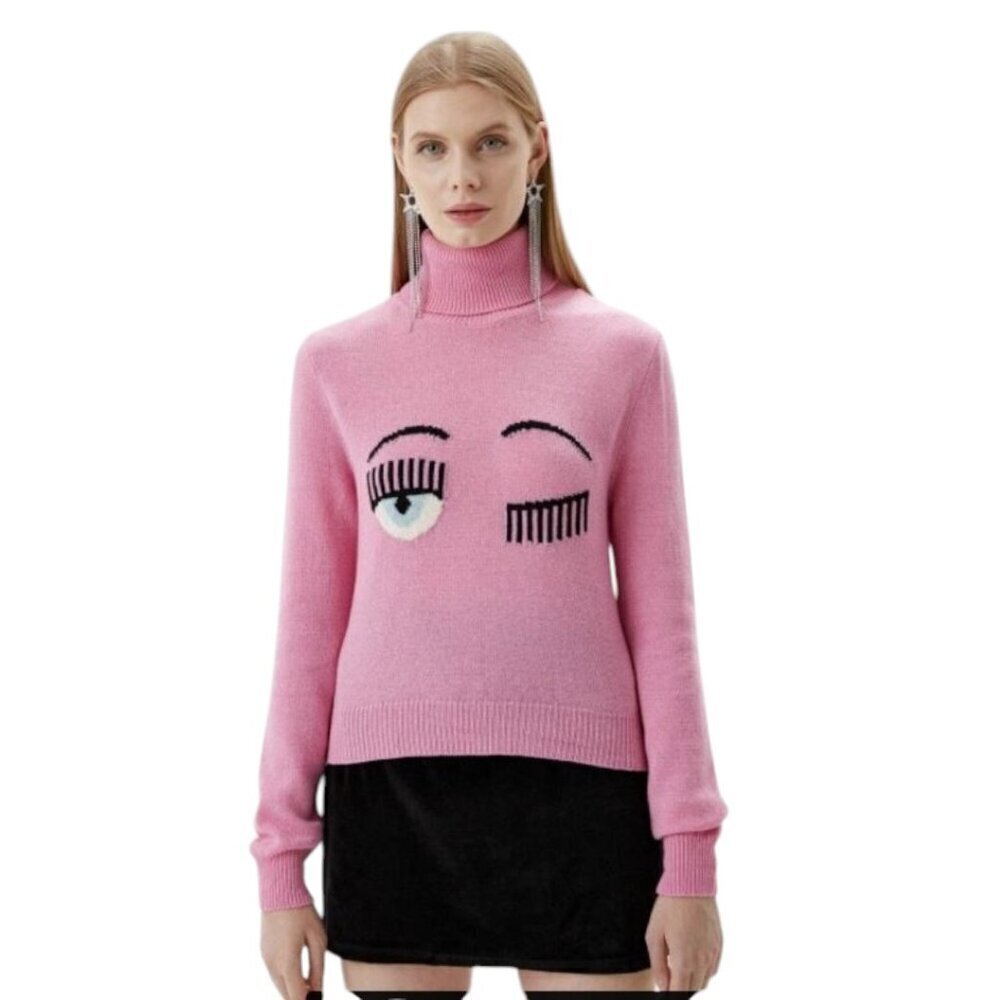 CHIARA FERRAGNI 100% Merino Wool Pink Turtleneck Sweater Made in Italy XS NWOT